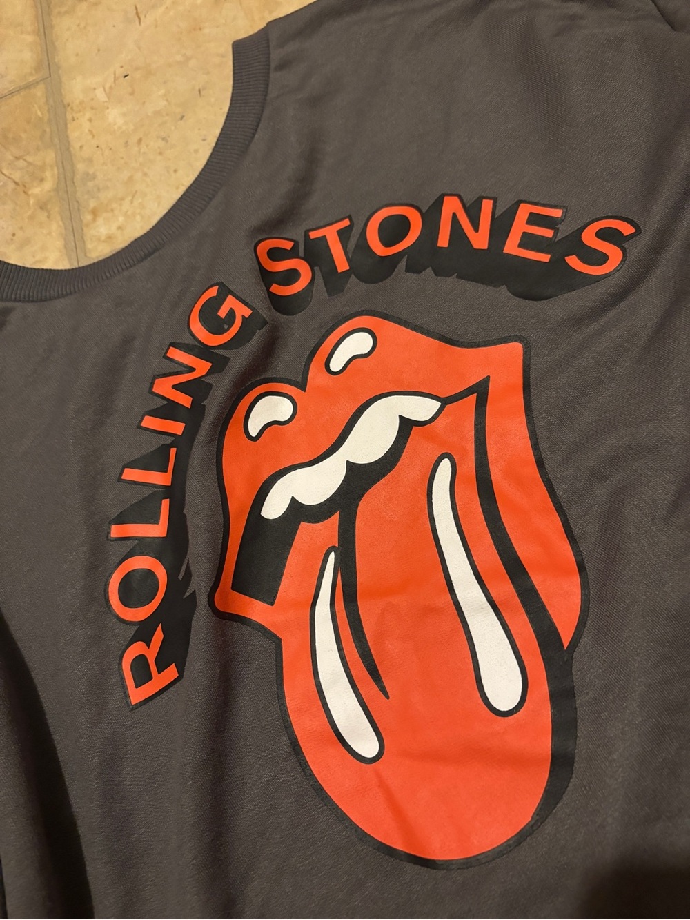 the Rolling Stones Gray Tee with Black Logo Tag